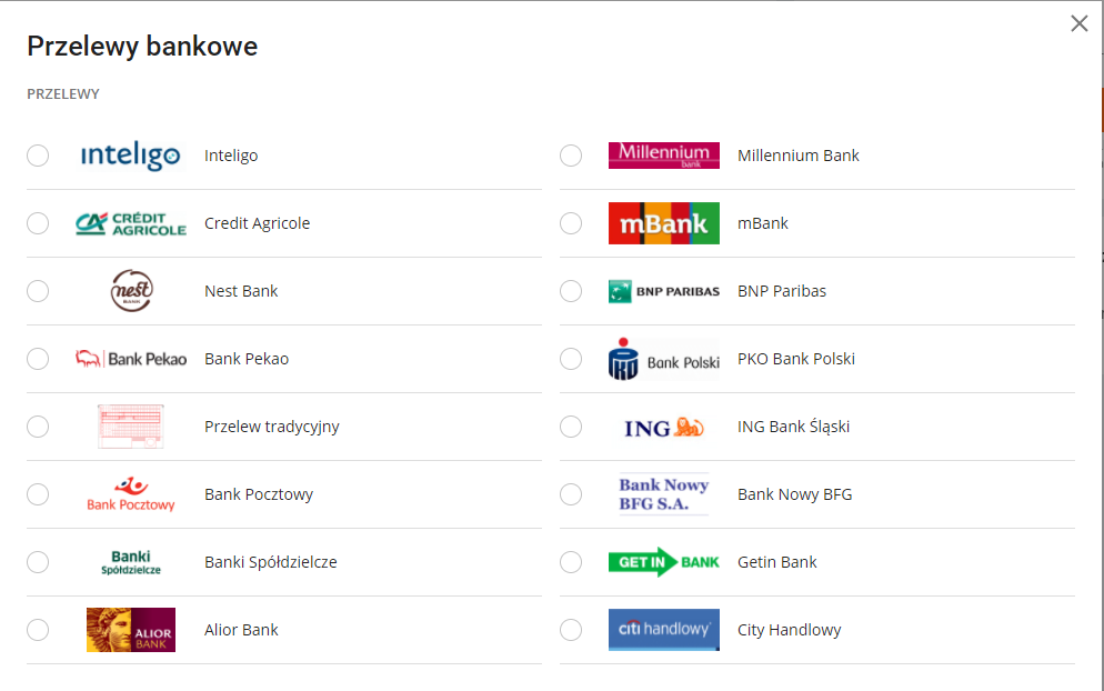 Zrzut ekranu okienka wyskakującego po wejściu w opcję "Przelew"