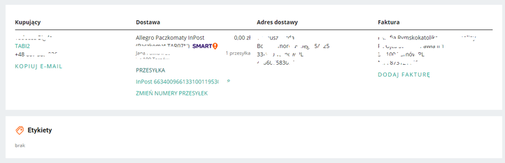 Wystarczy, że numer przesyłki się automatycznie przesłał?