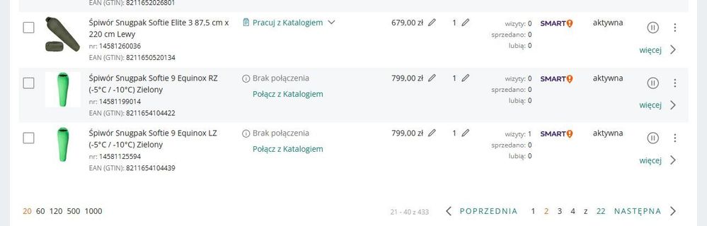 1. W zakładce mój asortyment widzę oferty nie połączone z katalogiem