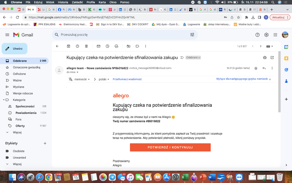 Mail o Allegro żądający potwierdzenia finalizacji zakupu cz. 1