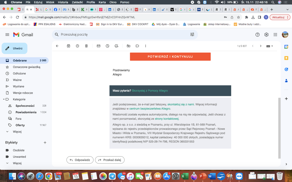 Mail od Allegro żądający potwierdzenia finalizacji zakupu cz. 2