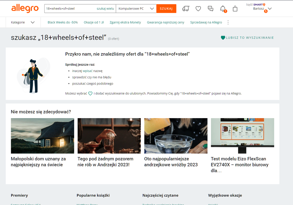 Podgląd ofert z poziomu ulubionych skutkuje brakiem ofert