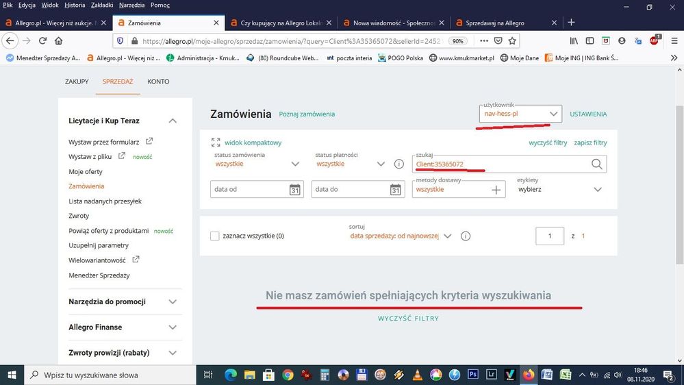 ten kupujacy zakupil u nas a nie widnieje w zakladce zamowienia