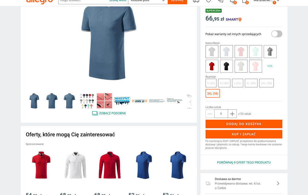 czas wysyłki ustawiony na 3 dni