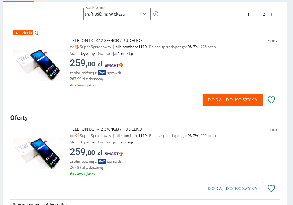 Screenshot 2024-04-09 at 12-05-09 Smartfon LG K42 3 GB _ 64 GB 4G (LTE) szary - porównaj ceny - Allegro.pl.png