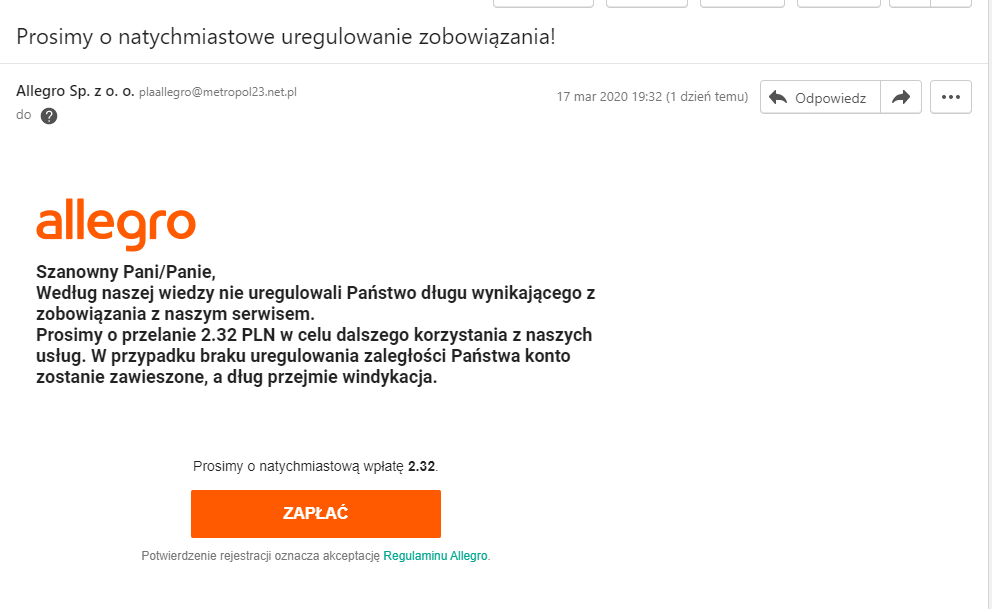 Falszywe Wezwanie Do Zaplaty Strona 3 Spolecznosc Allegro 8298