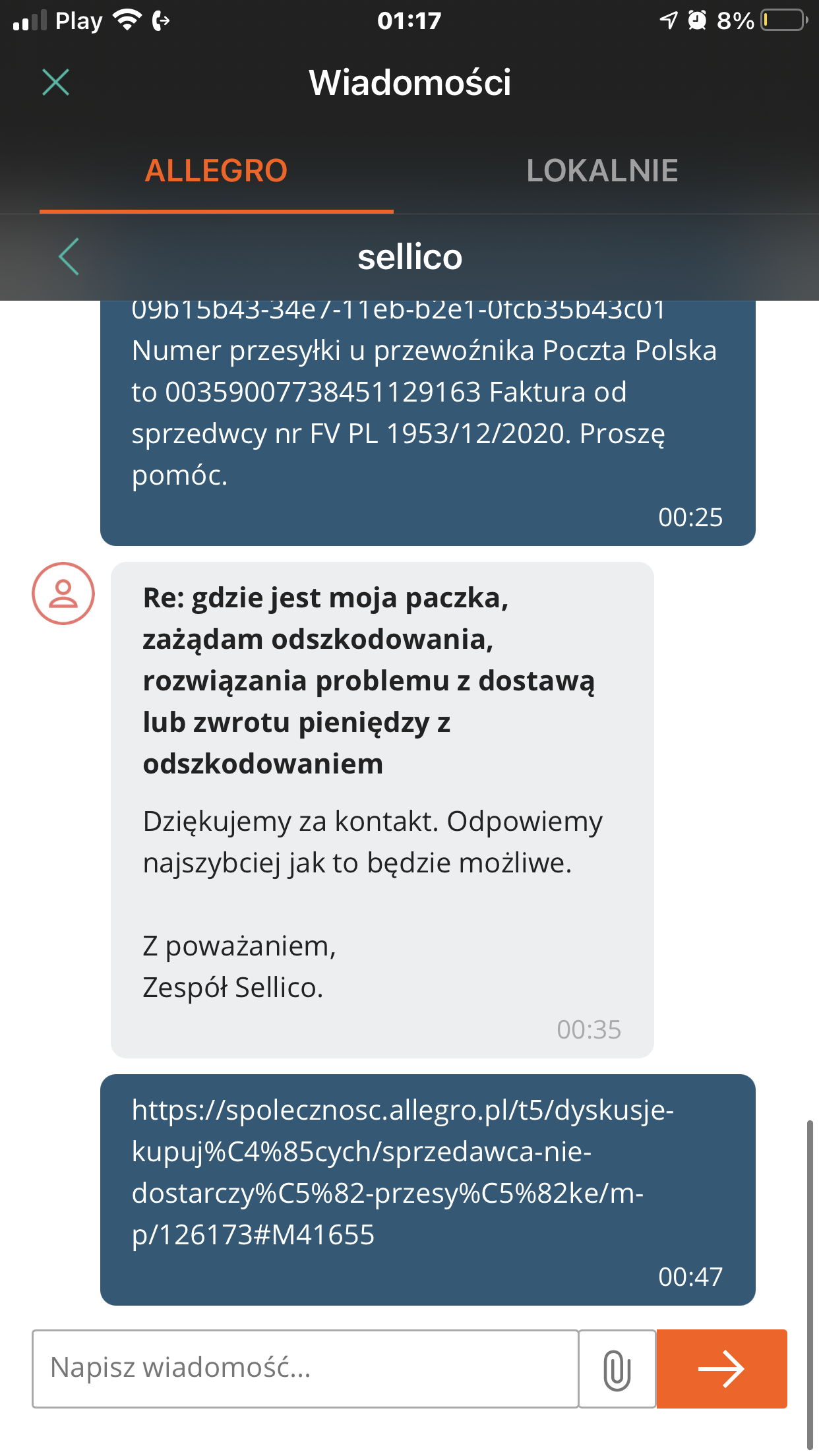 Sprzedawca nie dostarczył przesyłke - Społeczność Allegro - 126173