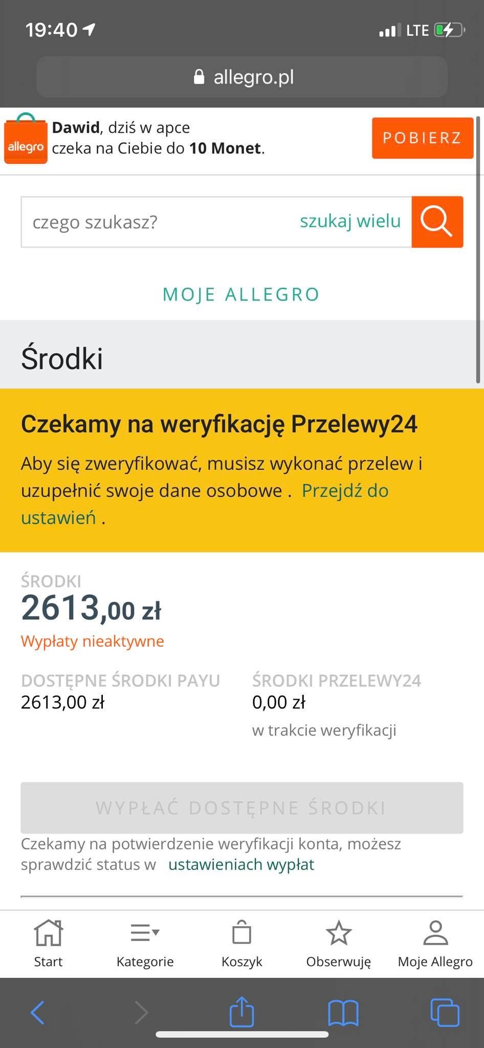 Rozwiazano Czy Moge Wyplacic Srodki Przy Zawieszonym Koncie Allegro Pisze Mi Ze Potrzebuje Weryfikacji Spolecznosc Allegro 130167