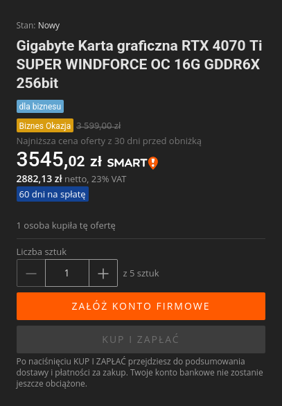Screenshot 2024-06-22 at 17-33-12 Gigabyte Karta graficzna RTX 4070 Ti SUPER WINDFORCE OC 16G GDDR6X 256bit w WARSZAWA - Sklep Opinie Cena w Allegro.pl.png