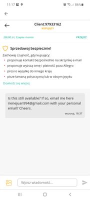 Rozwiązano: Czy odpowiadać jeśli kupujący prosi o kontakt przez e-mail? –  Strona 7 - Społeczność Allegro - 103457