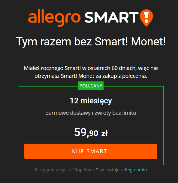 Komunikat po wejściu w link
